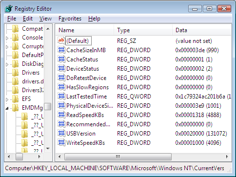 USB Key Information in the Windows Vista Registry