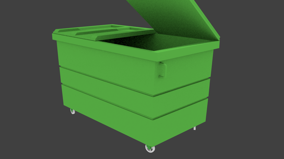 A green 3D low-poly model of a rubbish bin