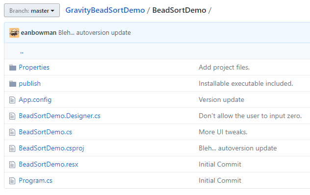 A screenshot of the BeadSortDemo repository